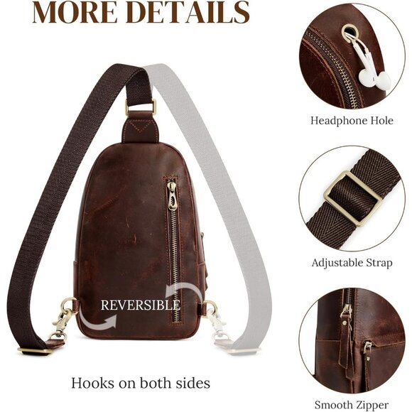 S-ZONE Leather Small Crossbody Sling Bags for Women & Men - Picture 5 of 8